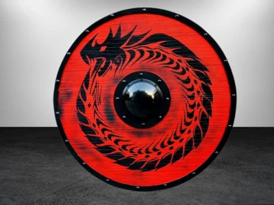 24-дюймовый средневековый круглый щит дракона викингов украшенный стеной щит для косплея - Изображение 1 из 4