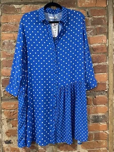 Reserved Size 42, UK 14 Tunic Blouse Polka Dot Blue Oversize - Picture 1 of 7