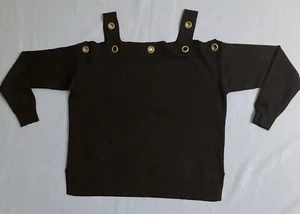 Neiman Marcus Women's Black Cold Shoulder Grommet Sweater Size Medium Goth Work - Picture 1 of 5