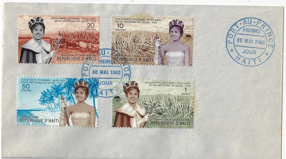 HAITÍ FDC 1960 4 SELLOS MISS HAITI CLAUDINETTE FOUCHARD SC# 458 A 461 Foto 1 de 1