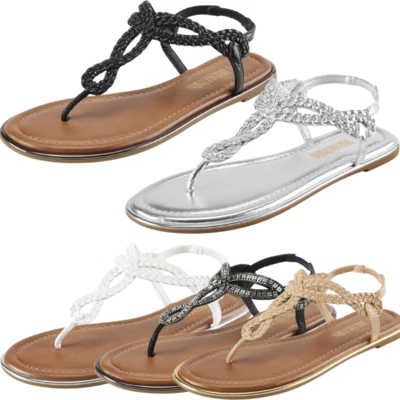 Sandálias femininas planas de verão confortáveis tiras em T sandálias tanga sapatos sociais - Imagem 1 de 2