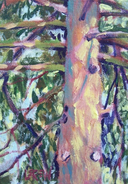 Larry Lerew painting impressionism collectible original pine tree trunk COA - Image 1 of 1