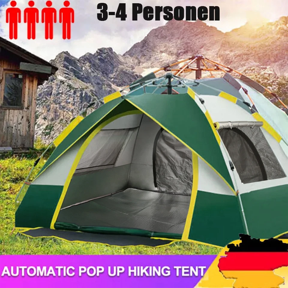 MARKENLOS Camping Zelt Kuppelzelt 3-4 Personen Pop Up Zelt Automatik Wurzelt Wasserdicht