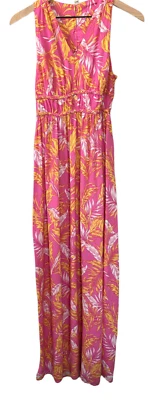 Jessica Simpson SM Small S Maxi Summer Dress Yellow Pink Floral V Neck - Image 1 of 4