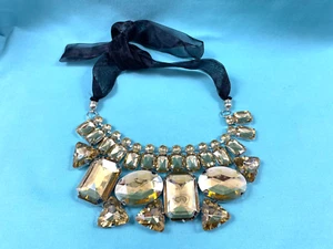 HOLIDAY TOPAZ SPARKLING CRYSTALS on RIBBION TIE NECKLACE - Picture 1 of 5