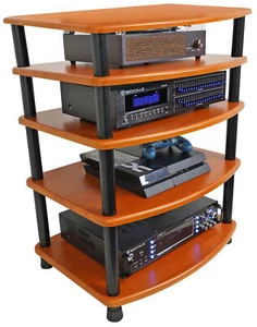 Rockville FLX Classic Wood Adjustable Height 5 Shelf Home Theater A/V Rack Stand - Picture 1 of 12