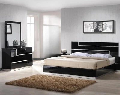 3PC California King Bedroom Set, Platform Bed Dresser & Mirror, Lacquer Finish - Image 1 of 4