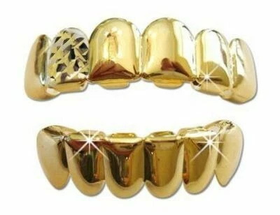 Halloween Post Malone Pimp 14K Gold Plated Metal Mouth Teeth Grillz Set +Molds - Image 1 of 2