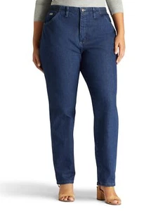 Lee Women's Size Relaxed Fit Side Elastic Tapered Leg Jean, Dark Indigo, 20 Plus - Picture 1 of 2