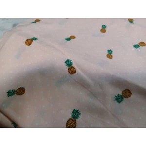 Fabric Remnant Pink& White Polka dots with Pineapples About 60" x 45" - Picture 1 of 3
