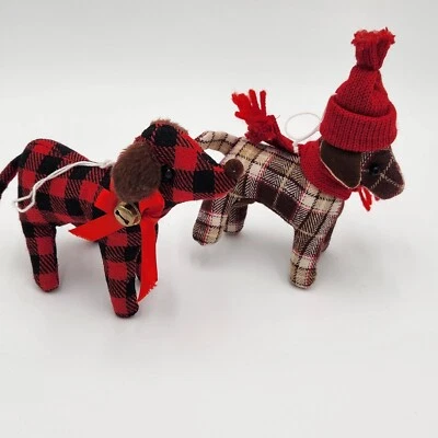 Juego de 2 adornos navideños a cuadros para perros decoración navideña rojo negro marrón Foto 1 de 4