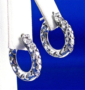 STERLING SILVER CZ HOOP EARRINGS W/STAR MOON & HEART DETAILS, 0.50CT, 3/4" - Picture 1 of 7