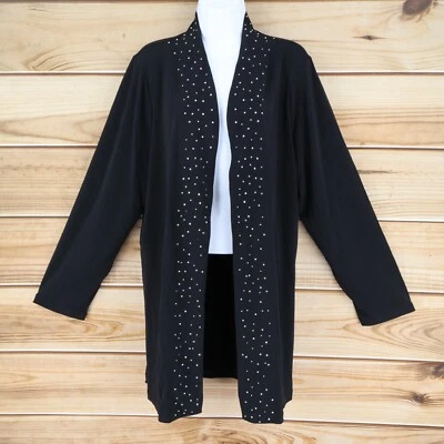 Quacker Factory Open Front Cardigan Top Duster Womens 1X Black Jeweled NEW - Image 1 of 4