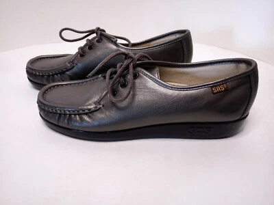 Мокасины SAS Siesta серые оловянная кожа размер 7,5 S на шнуровке подлинные США серебристые - Изображение 1 из 4