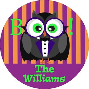 PERSONALIZED HALLOWEEN DECOR BOO OWL ROUND METAL DOOR SIGN - Picture 1 of 1