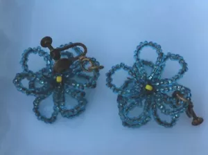 Vintage Earrings Hand Beaded Glass Flowers Screw Back Easy Convert Fun/Festive! - Picture 1 of 5