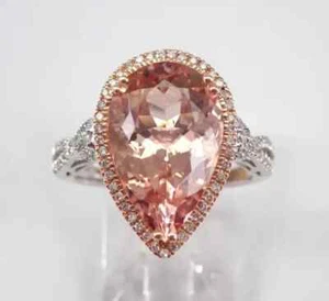 3.20 Ct Pear Cut lab-Created Morganite Halo Engagement Ring 925 Sterling Silver - Picture 1 of 6