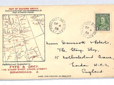CANADA KGV Cover *PONDS INLET BAFFIN ISLAND/NT* 1936 MAP illustrated YH59 - Image 1 of 4