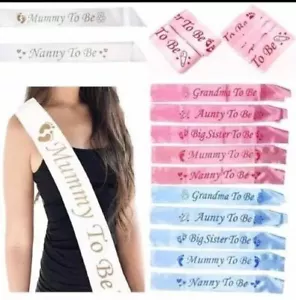 BABY SHOWER SASH MUM TO BE Baby Boy Girl party sash White, Blue or Pink UK - Picture 1 of 15