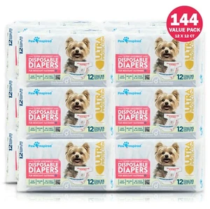 144ct Paw Inspired Dog Diapers Female Disposable, Puppy Diapers for Dogs in Heat - Picture 1 of 29