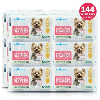 144ct Paw Inspired Dog Diapers Female Disposable, Puppy Diapers for Dogs in Heat - Image 1 of 2