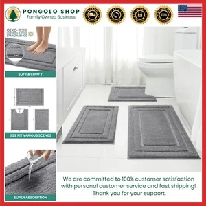 Juego de alfombras de baño microfibra antideslizante 3 piezas gris ultra suave - Picture 1 of 10