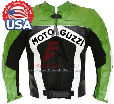 Moto Guzzi Racing Motorbike Leather Jacket In Cow Hide/5 Ce Approved Protectors - Image 1 of 4