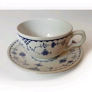 Vintage Masons Blue Denmark Tea cup +Saucers, Blue White Ribbed Saucer 3¾xH2¾" - Picture 1 of 7