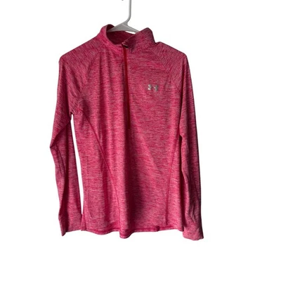 Under Armour Women's Size Medium Loose Pink Half Zip Heat Gear Running Top - Image 1 of 4