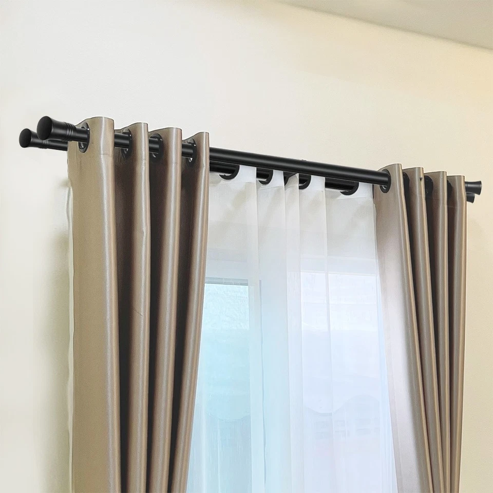 Marlow Black Double Curtain Rod Steel Pole Pommel Set Extendable Adjustable