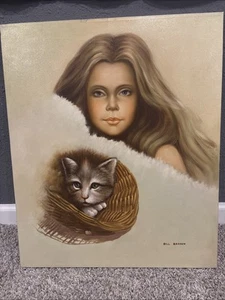 Girl And Cat canvas painting signed by Bill Barden,     20 X 24 - Picture 1 of 2