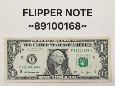 Fancy Serial # ~89100168~ Flipper Rotator Note $1 One US Dollar Bill Currency - Image 1 of 4