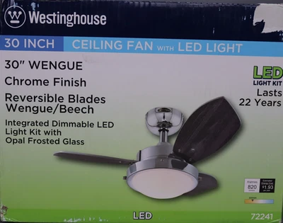 Ventilador de techo interior Westinghouse 72241 Wengue con luz, 30 pulgadas, / cromo Foto 1 de 4