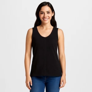 EUC Apostrophe schwarz ausgefranster Besatz ärmelloses Tanktop Größe M - N9 - Bild 1 von 5