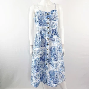 H&M White Blue Etoile Jungle Print Sundress Size 8 Casual Coquette A-Line Linen - Picture 1 of 12