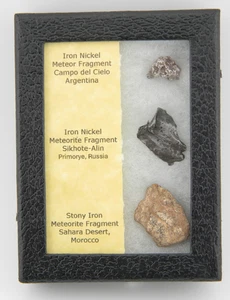 Meteoriten Sammlung Lot drei verschiedene Sorten beschriftet mit Vitrine - Bild 1 von 16