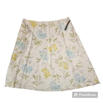 Falda Kate Hill Seda Mezcla Lino Midi Línea A Talla 22W Crema Floral Pastel Pascua Foto 1 de 4