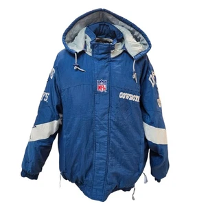 Vtg Dallas Cowboys Starter Proline NFL Jacket Removable Hood Blue Men's L READ - Picture 1 of 19