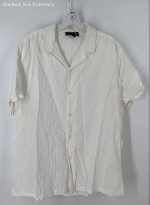 Asos Design White Cotton Blend Short Sleeve Classic Button-Up Mens Shirt Size L - Image 1 of 4