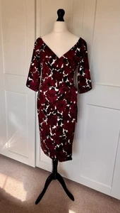 Bombshell London Confident Burgundy Floral Cotton Dress Size 12 New With Tags - Picture 1 of 13