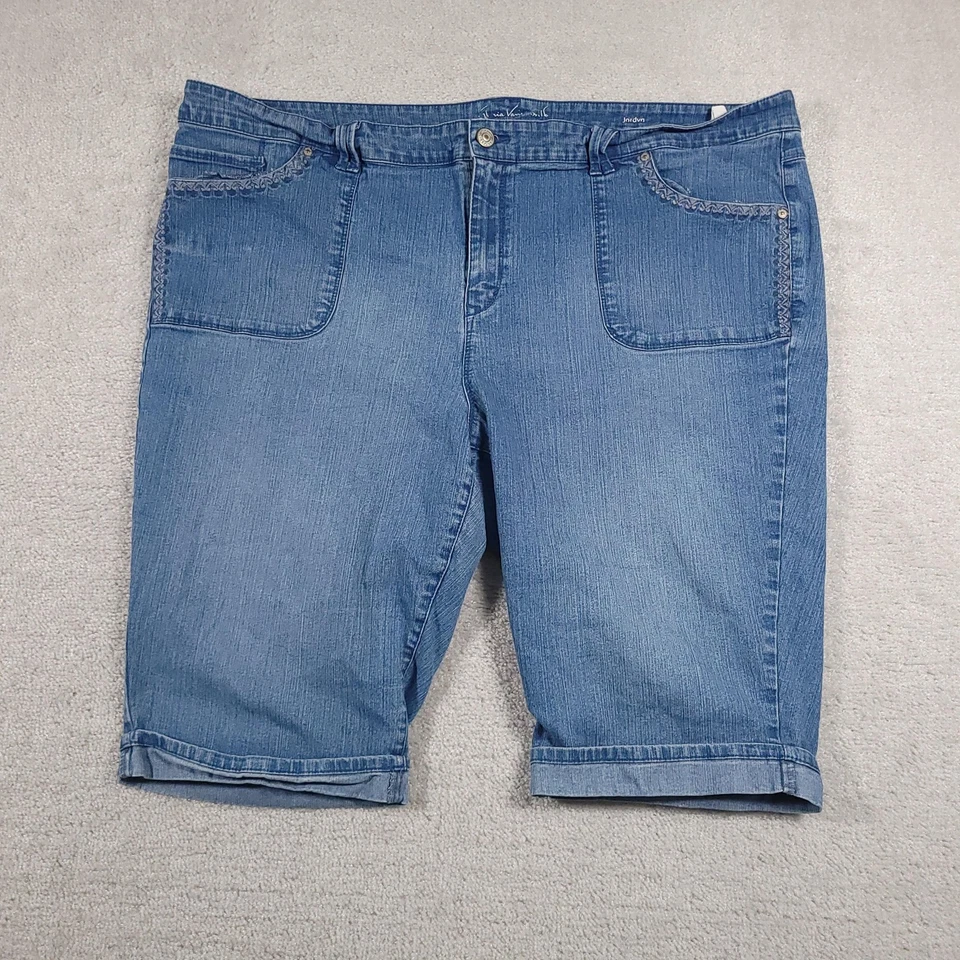 Gloria Vanderbilt Jeans Shorts Womens 24W Blue Denim Embroidered Pockets Bermuda - Image 1 of 4