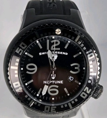 SWISS LEGEND NEPTUNE HOMBRE ACERO INOXIDABLE RESISTENCIA AL AGUA 100M BANDA SILICONA NEGRA Foto 1 de 4