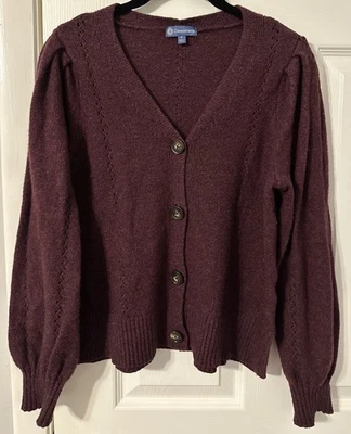 Democracy Women's Long Sleeve Button Front Sweater Cardigan-SMALL Plum - Image 1 of 4