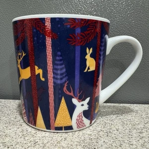 STARBUCKS Christmas Coffee Mug Cup 2017 Woodland Creatures Deer Trees 18 oz EUC! - Picture 1 of 8