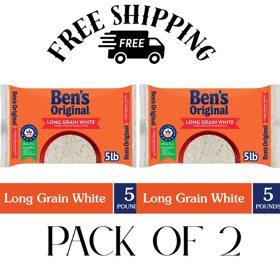 (УПАКОВКА ИЗ 2) BEN'S оригинальный обогащенный длиннозерный белый рис, вареный рис, 5 фунтов мешок - Изображение 1 из 1