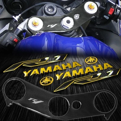 Handle Bar Yoke Cover+Chromed Gold 6"Logo+2-Tone Emblem Sticker Kit 02-03 YZF R1 - Image 1 of 4