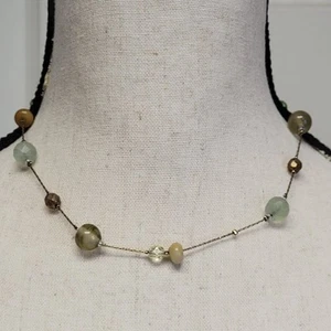 Lia Sophia Green Orange Station Necklace 16" Choker Gold Tone Beachy Boho Gift - Picture 1 of 7