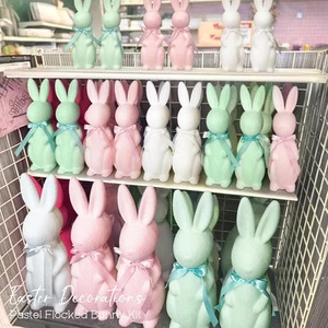 Easter Decorations - Green Flocked Bunny Decor - Spring Tables Small, - Picture 1 of 6