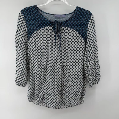Blusa Laura Scott Mujer Estampado Geométrico Cuello Atado Manga 3/4 M Foto 1 de 4