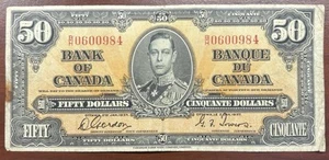 1937 - Fifty Dollar Canadian Banknote - 50$, Bank Of Canada - Picture 1 of 2
